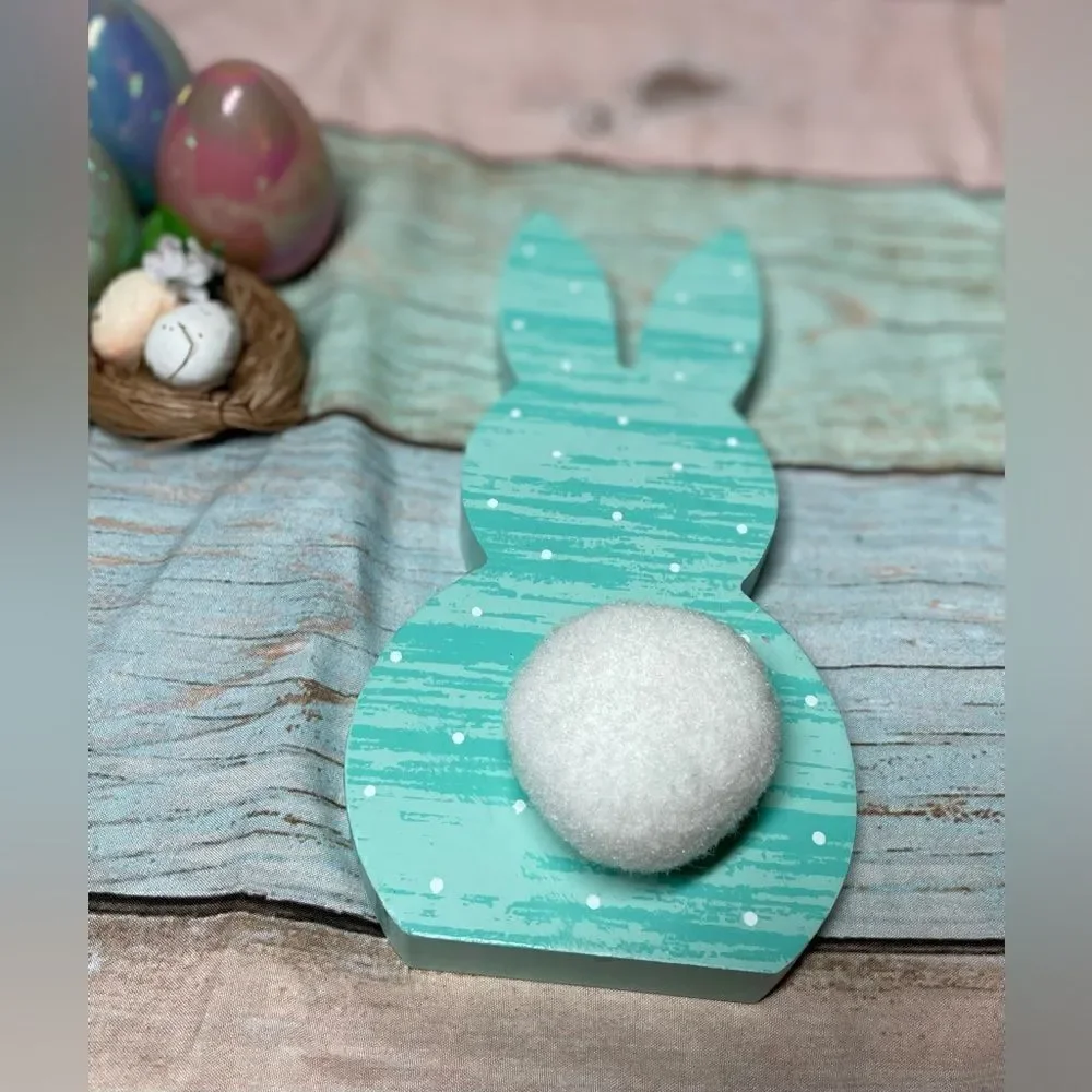 NEW! Cottontail Easter Bunny in Blue Small White Polka Dots Standing Decoration